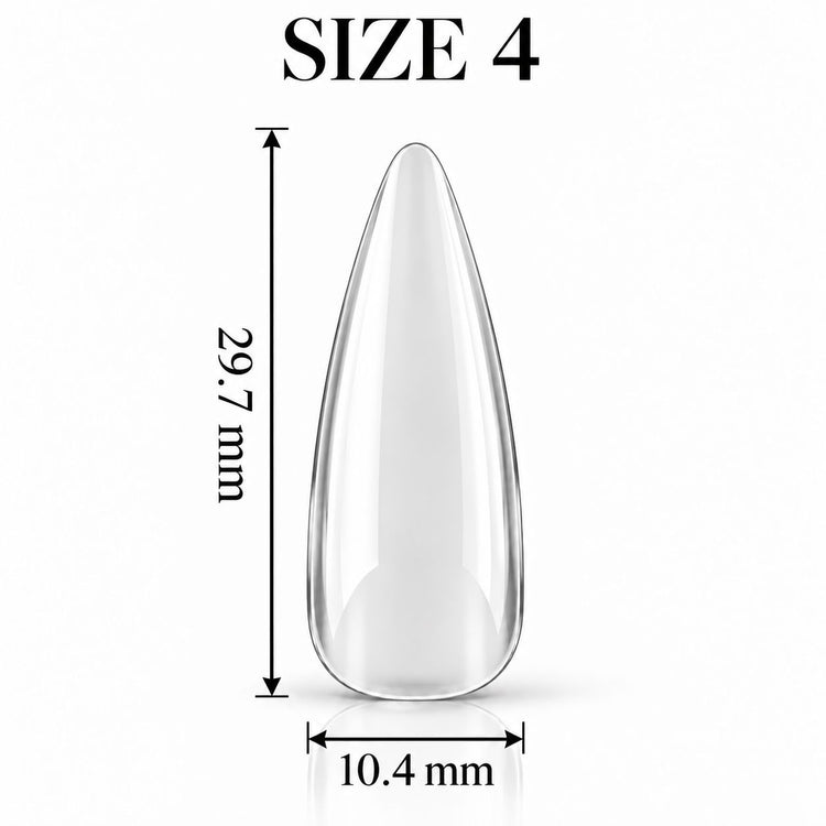 Nail Success Australia Almond Long soft gel tip, size 4, clear, 29.7 mm long x 10.4 mm wide