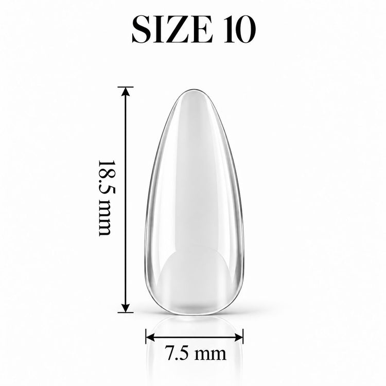 Nail Success Australia Almond Medium soft gel tip, size 10, clear, 18.5 mm long x 7.5 mm wide