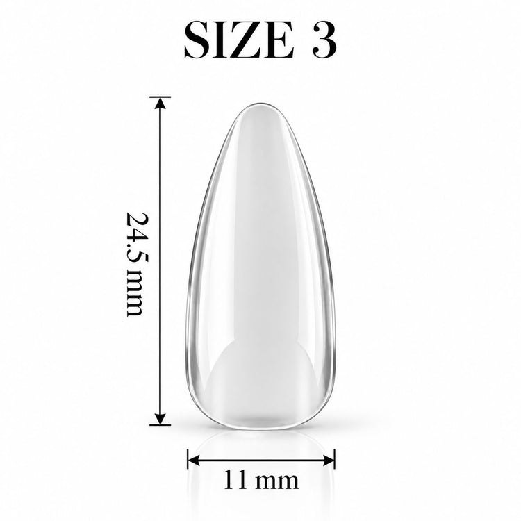 Nail Success Australia Almond Medium soft gel tip, size 3, clear, 24.5 mm long x 11 mm wide