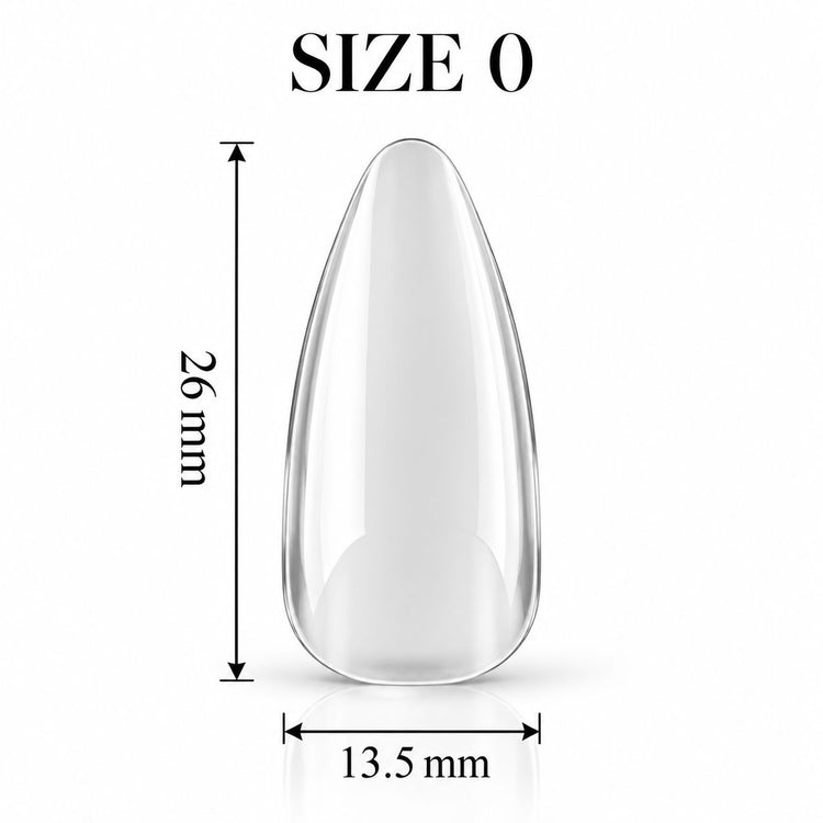 Nail Success Australia Almond Medium soft gel tip, size 0, clear, 26 mm long x 13.5 mm wide