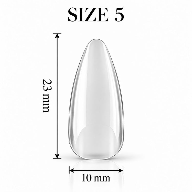 Nail Success Australia Almond Medium soft gel tip, size 5, clear, 23 mm long x 10 mm wide