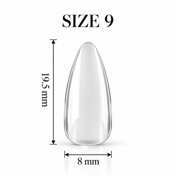 Nail Success Australia Almond Medium soft gel tip, size 9, clear, 19.5 mm long x 8 mm wide