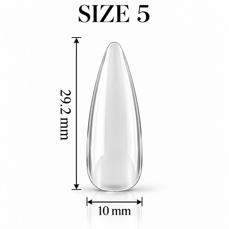 Nail Success Australia Almond Long soft gel tip, size 5, clear, 29.2 mm long x 10 mm wide