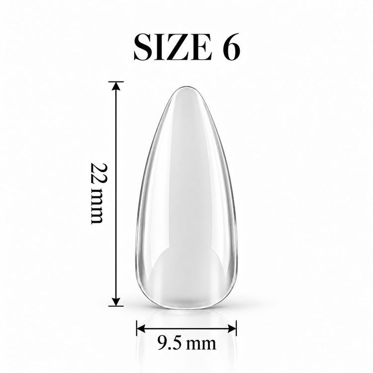 Nail Success Australia Almond Medium soft gel tip, size 6, clear, 22 mm long x 9.5 mm wide