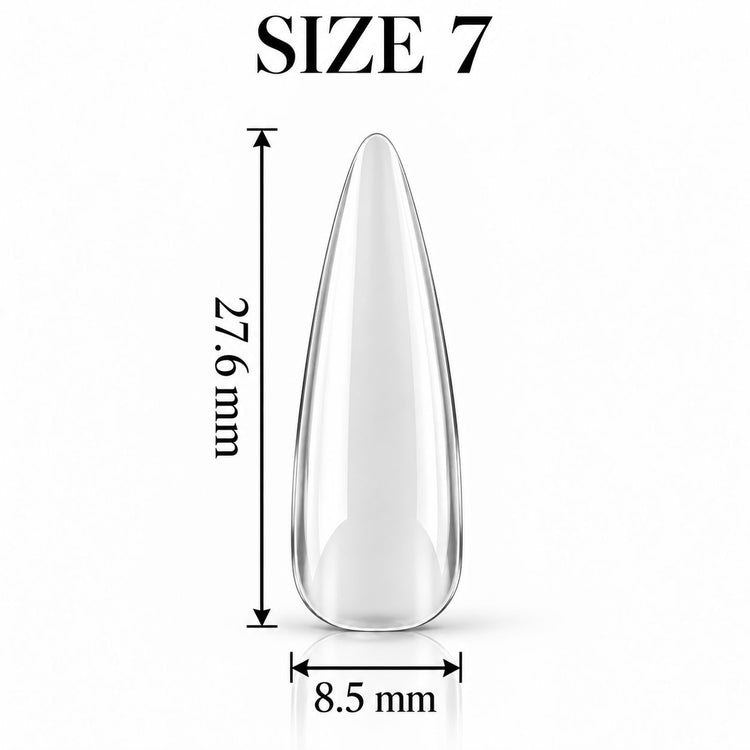 Nail Success Australia Almond Long soft gel tip, size 7, clear, 27.6 mm long x 8.5 mm wide