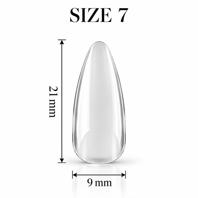 Nail Success Australia Almond Medium soft gel tip, size 7, clear, 21 mm long x 9 mm wide