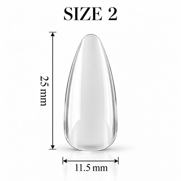 Nail Success Australia Almond Medium soft gel tip, size 2, clear, 25 mm long x 11.5 mm wide