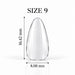 Nail Success Australia Almond Short soft gel tip, size 9, clear, 16.42 mm long x 8.08 mm wide