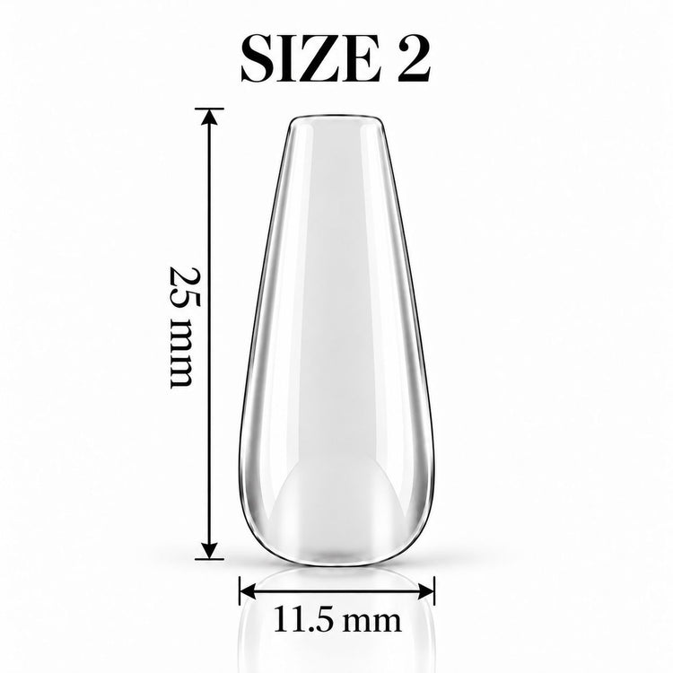 Nail Success Australia Coffin Medium soft gel tip, size 2, clear, 25 mm long x 11.5 mm wide