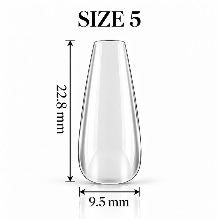 Nail Success Australia Coffin Medium soft gel tip, size 5, clear, 22.8 mm long x 9.5 mm wide