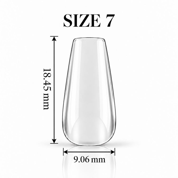 Nail Success Australia Coffin Short soft gel tip, size 7, clear, 18.45 mm long x 9.06 mm wide