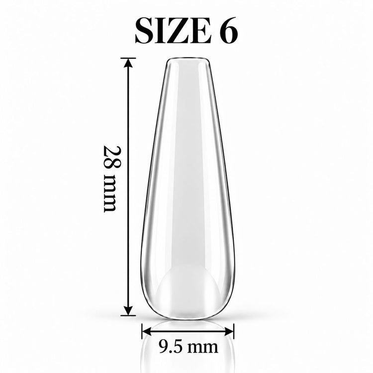 Nail Success Australia Coffin Long soft gel tip, size 6, clear, 28 mm long x 9.5 mm wide