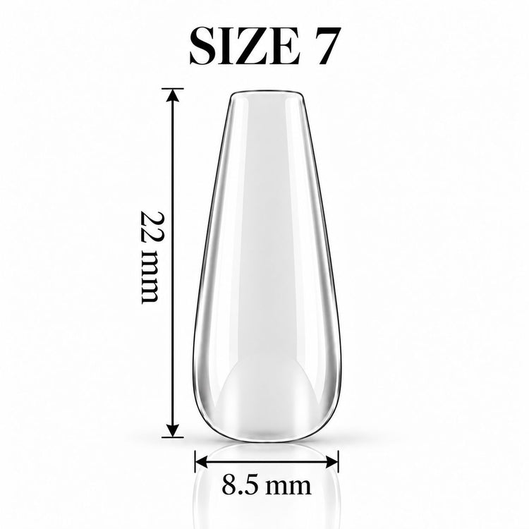Nail Success Australia Coffin Medium soft gel tip, size 7, clear, 22 mm long x 8.5 mm wide