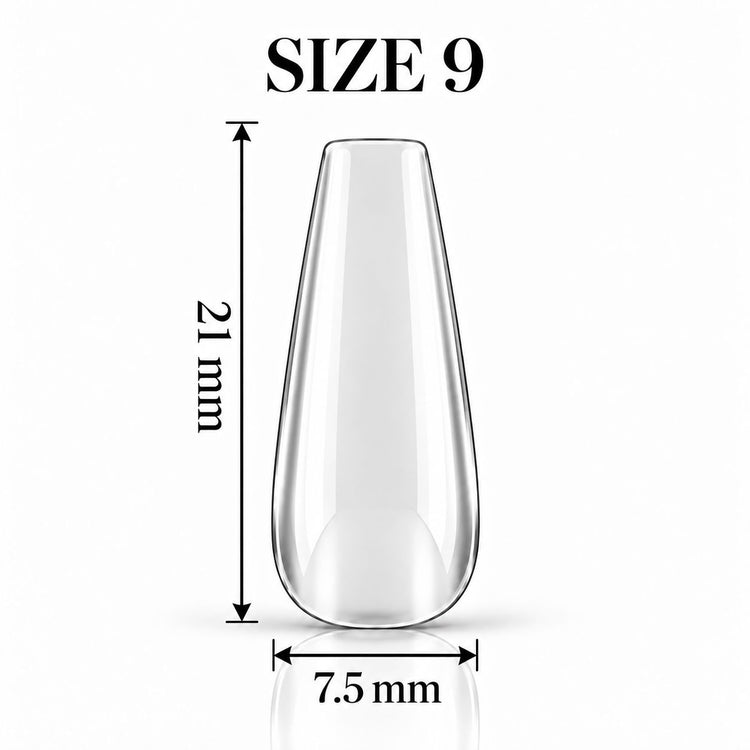 Nail Success Australia Coffin Medium soft gel tip, size 9, clear, 21 mm long x 7.5 mm wide