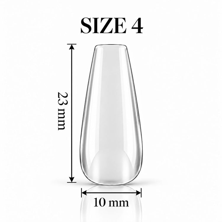 Nail Success Australia Coffin Medium soft gel tip, size 4, clear, 23 mm long x 10 mm wide