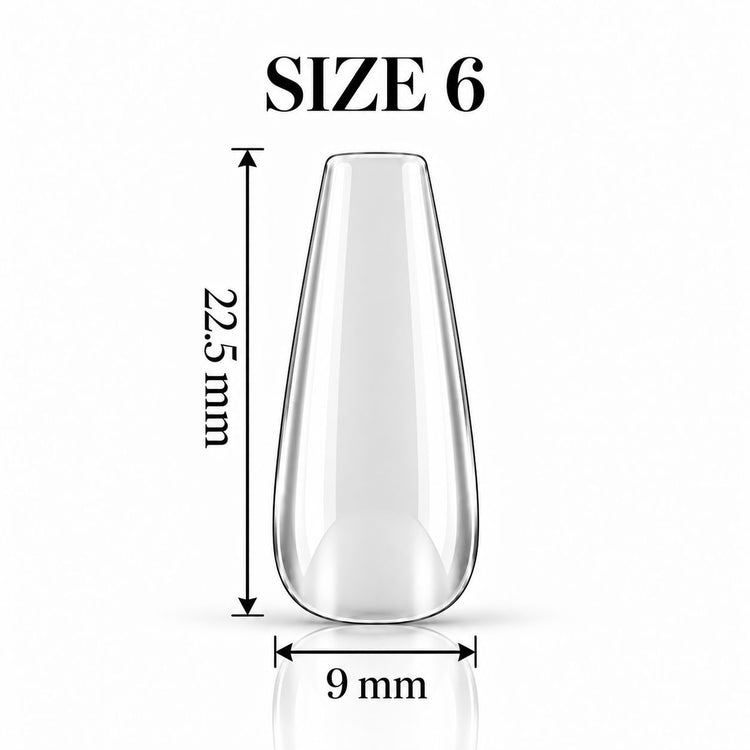 Nail Success Australia Coffin Medium soft gel tip, size 6, clear, 22.5 mm long x 9 mm wide