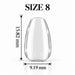 Nail Success Australia Oval Short soft gel tip, size 8, clear, 15.82 mm long x 9.19 mm wide