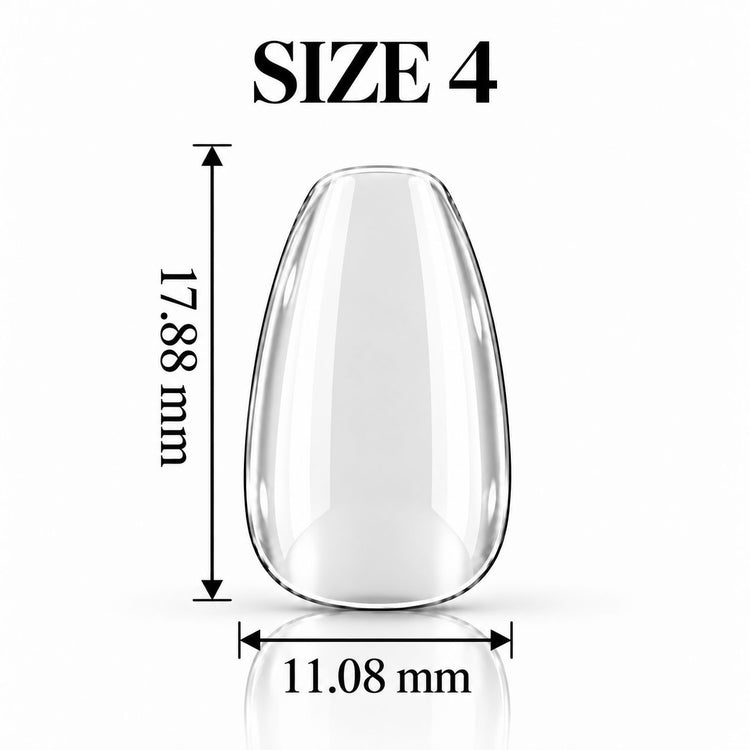 Nail Success Australia Oval Short soft gel tip, size 4, clear, 17.88 mm long x 11.08 mm wide