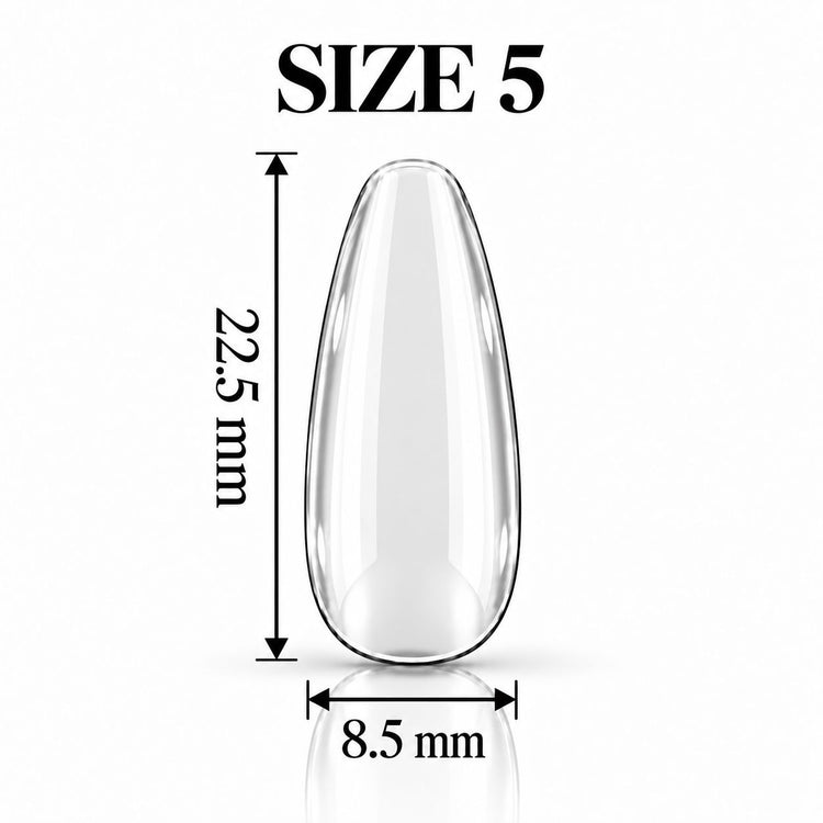 Nail Success Australia Oval Medium soft gel tip, size 5, clear, 22.5 mm long x 8.5 mm wide