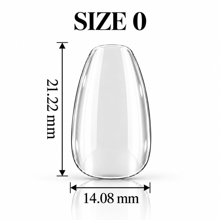 Nail Success Australia Oval Short soft gel tip, size 0, clear, 21.22 mm long x 14.08 mm wide