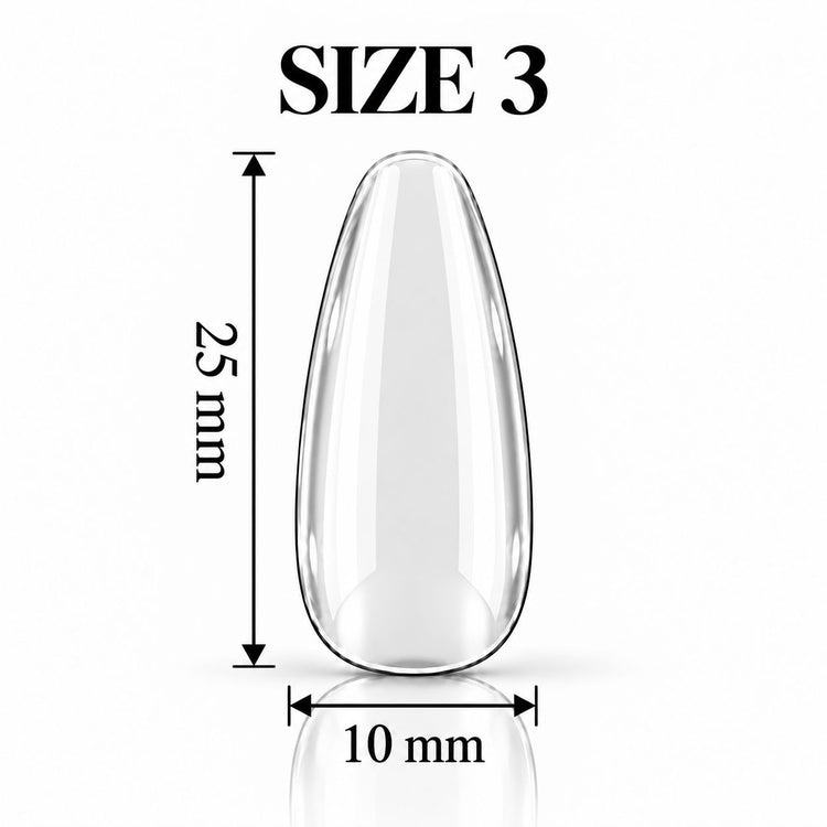 Nail Success Australia Oval Medium soft gel tip, size 3, clear, 25 mm long x 10 mm wide