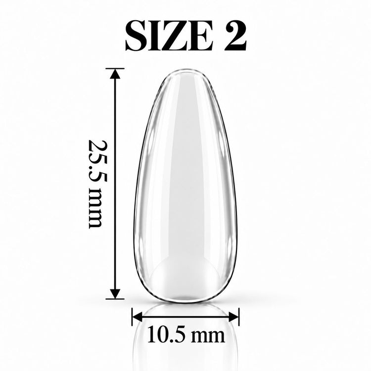 Nail Success Australia Oval Medium soft gel tip, size 2, clear, 25.5 mm long x 10.5 mm wide