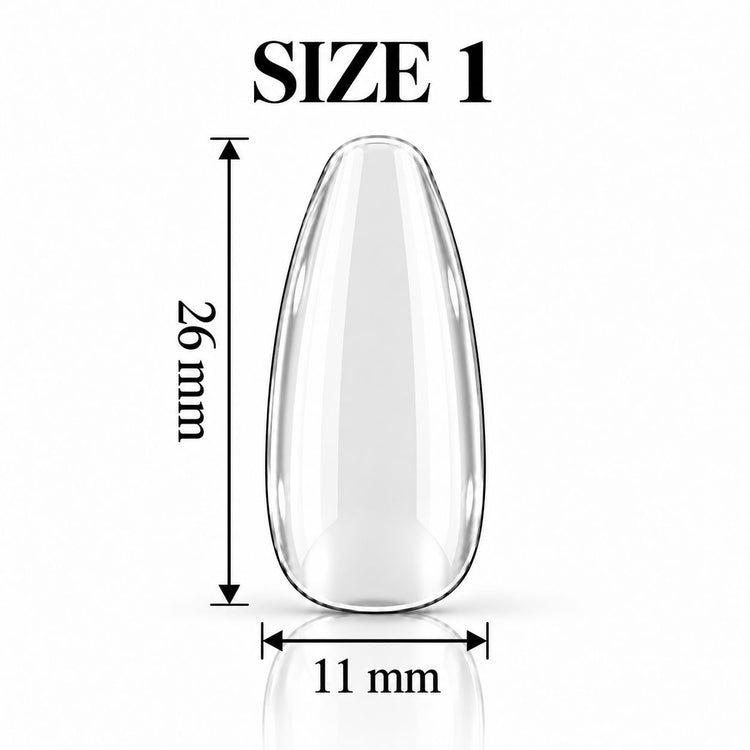 Nail Success Australia Oval Medium soft gel tip, size 1, clear, 26 mm long x 11 mm wide