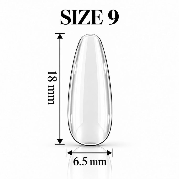 Nail Success Australia Oval Medium soft gel tip, size 9, clear, 18 mm long x 6.5 mm wide