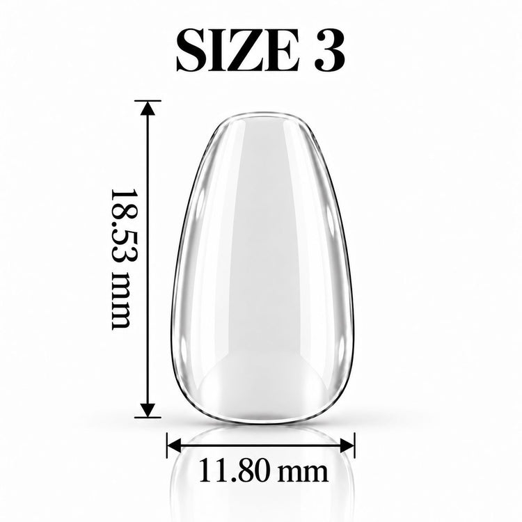 Nail Success Australia Oval Short soft gel tip, size 3, clear, 18.53 mm long x 11.80 mm wide