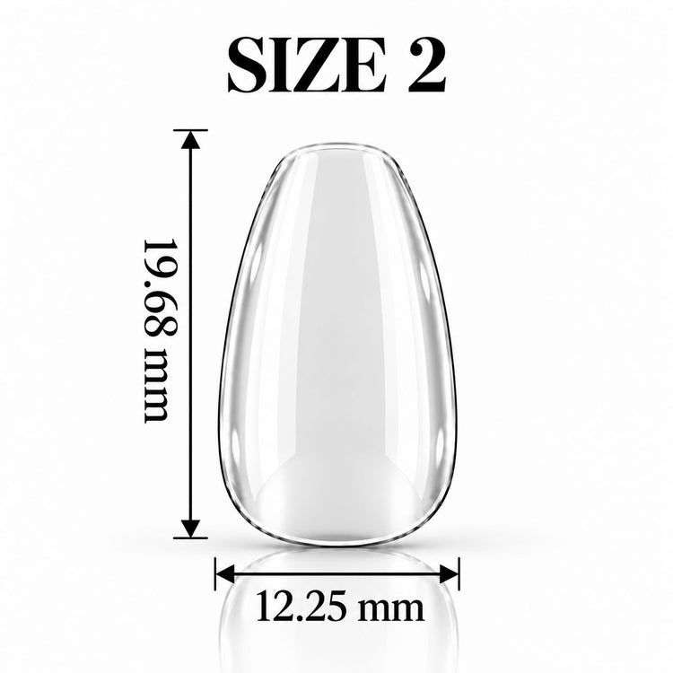 Nail Success Australia Oval Short soft gel tip, size 2, clear, 19.68 mm long x 12.25 mm wide
