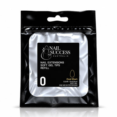 Nail Success Australia Oval Short soft gel tips refill pouch, size 0, 50 clear tips per bag