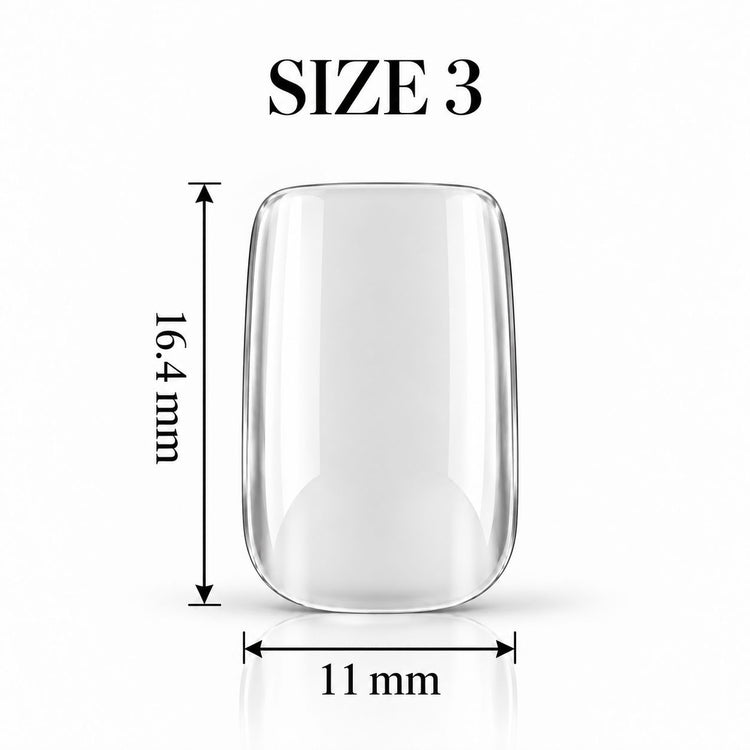 Nail Success Australia Square Short soft gel tip, size 3, clear, 16.4 mm long x 11 mm wide