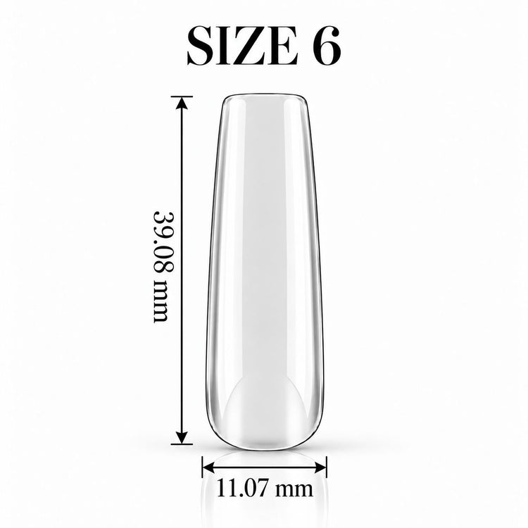 Nail Success Australia Square Long soft gel tip, size 6, clear, 39.08 mm long x 11.07 mm wide