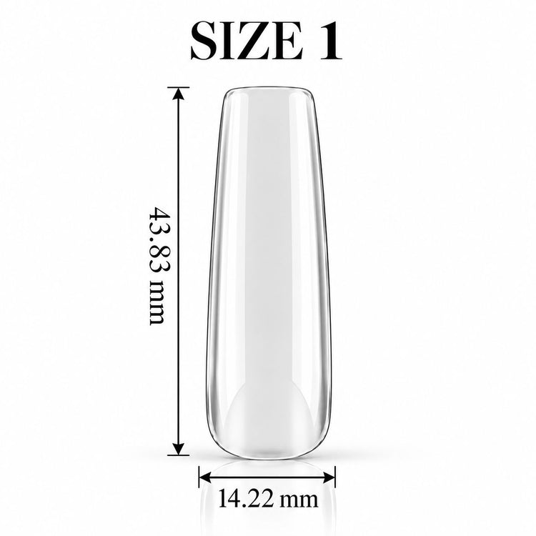 Nail Success Australia Square Long soft gel tip, size 1, clear, 43.83 mm long x 14.22 mm wide
