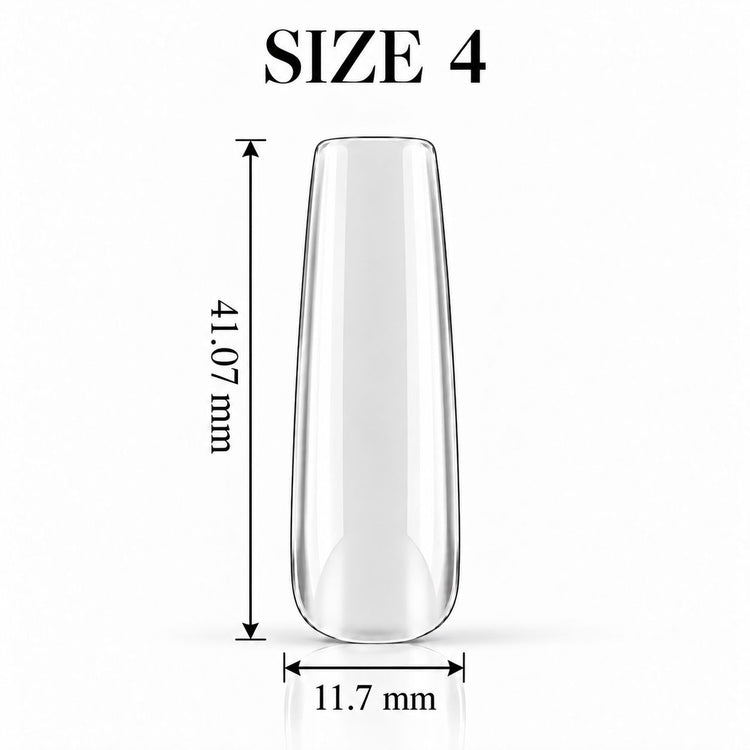 Nail Success Australia Square Long soft gel tip, size 4, clear, 41.07 mm long x 11.7 mm wide