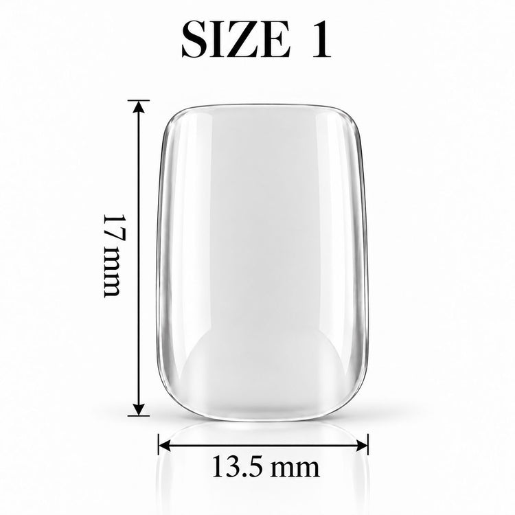 Nail Success Australia Square Short soft gel tip, size 1, clear, 17 mm long x 13.5 mm wide