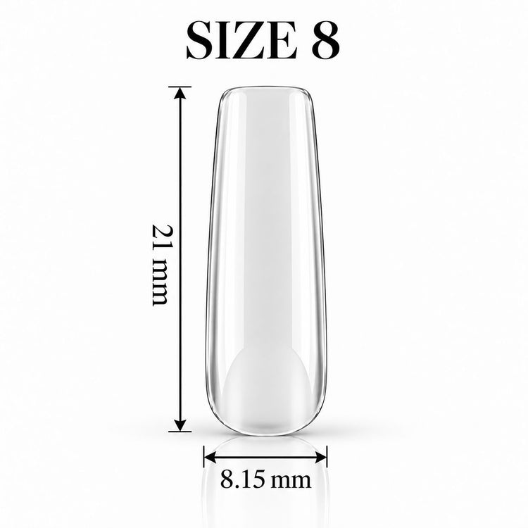 Nail Success Australia Square Medium soft gel tip, size 8, clear, 21 mm long x 8.15 mm wide