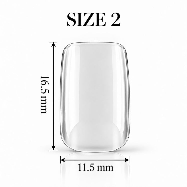 Nail Success Australia Square Short soft gel tip, size 2, clear, 16.5 mm long x 11.5 mm wide