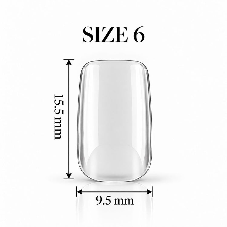 Nail Success Australia Square Short soft gel tip, size 6, clear, 15.5 mm long x 9.5 mm wide