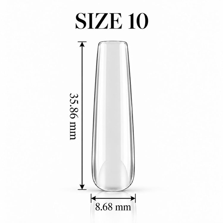 Nail Success Australia Square Long soft gel tip, size 10, clear, 35.86 mm long x 8.68 mm wide