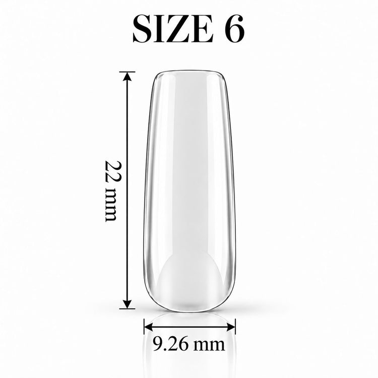 Nail Success Australia Square Medium soft gel tip, size 6, clear, 22 mm long x 9.26 mm wide