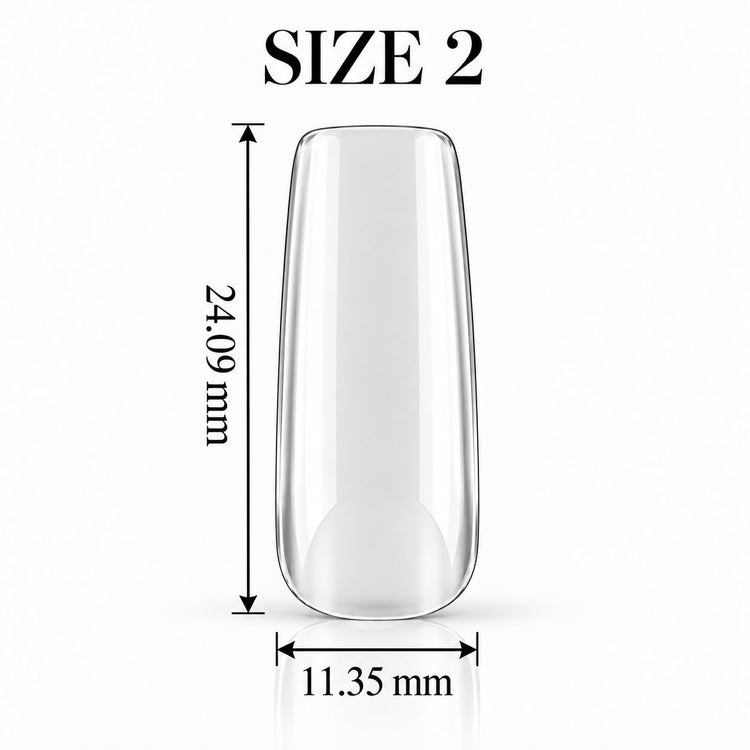 Nail Success Australia Square Medium soft gel tip, size 2, clear, 24.09 mm long x 11.35 mm wide