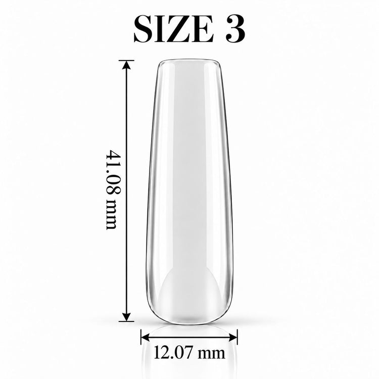 Nail Success Australia Square Long soft gel tip, size 3, clear, 41.08 mm long x 12.07 mm wide