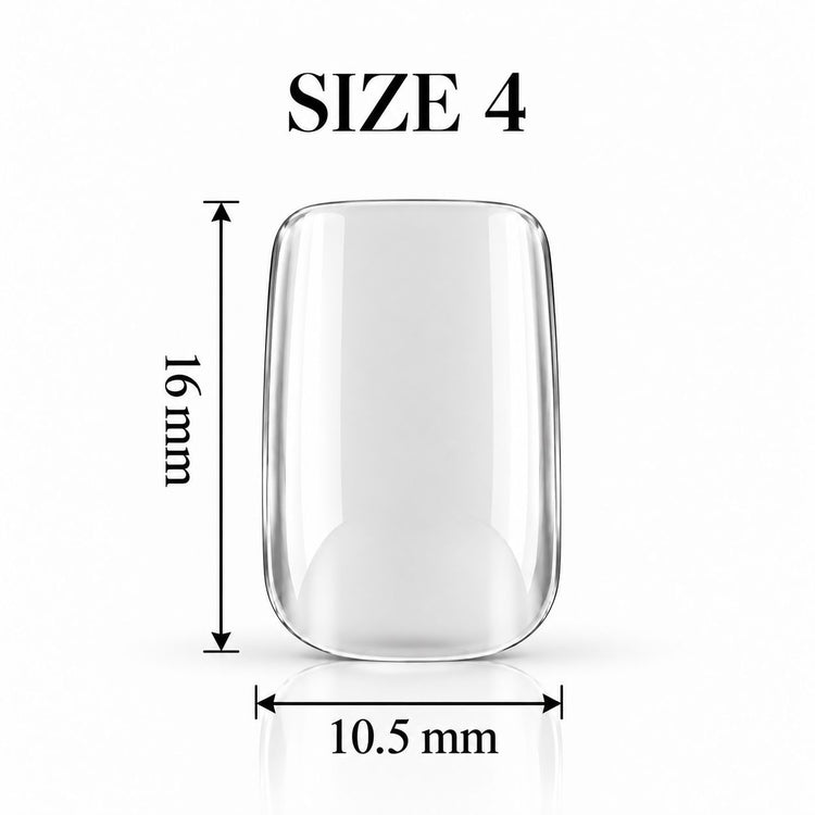 Nail Success Australia Square Short soft gel tip, size 4, clear, 16 mm long x 10.5 mm wide