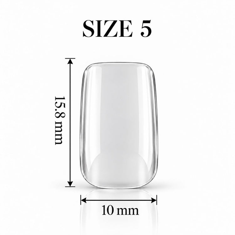 Nail Success Australia Square Short soft gel tip, size 5, clear, 15.8 mm long x 10 mm wide
