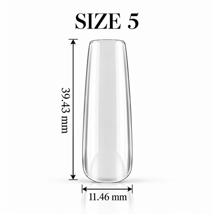 Nail Success Australia Square Long soft gel tip, size 5, clear, 39.43 mm long x 11.46 mm wide