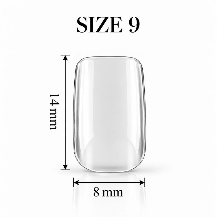 Nail Success Australia Square Short soft gel tip, size 9, clear, 14 mm long x 8 mm wide