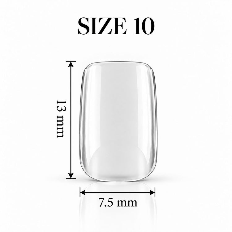 Nail Success Australia Square Short soft gel tip, size 10, clear, 13 mm long x 7.5 mm wide