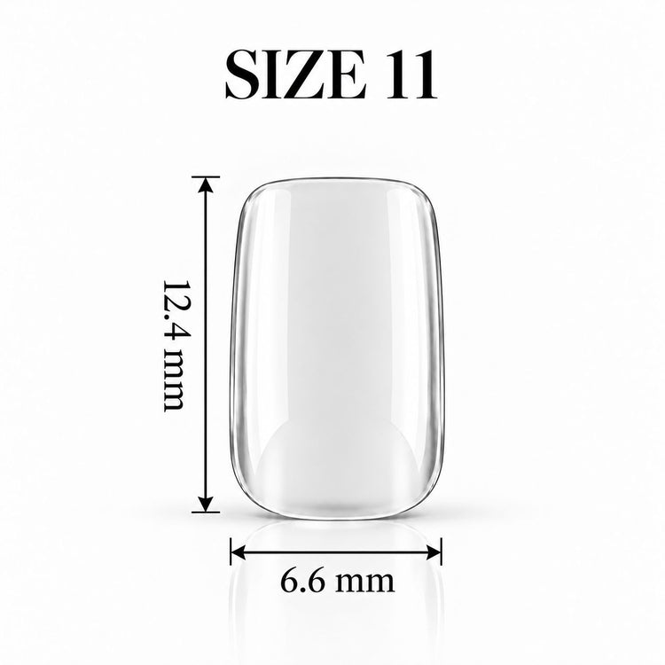 Nail Success Australia Square Short soft gel tip, size 11, clear, 12.4 mm long x 6.6 mm wide