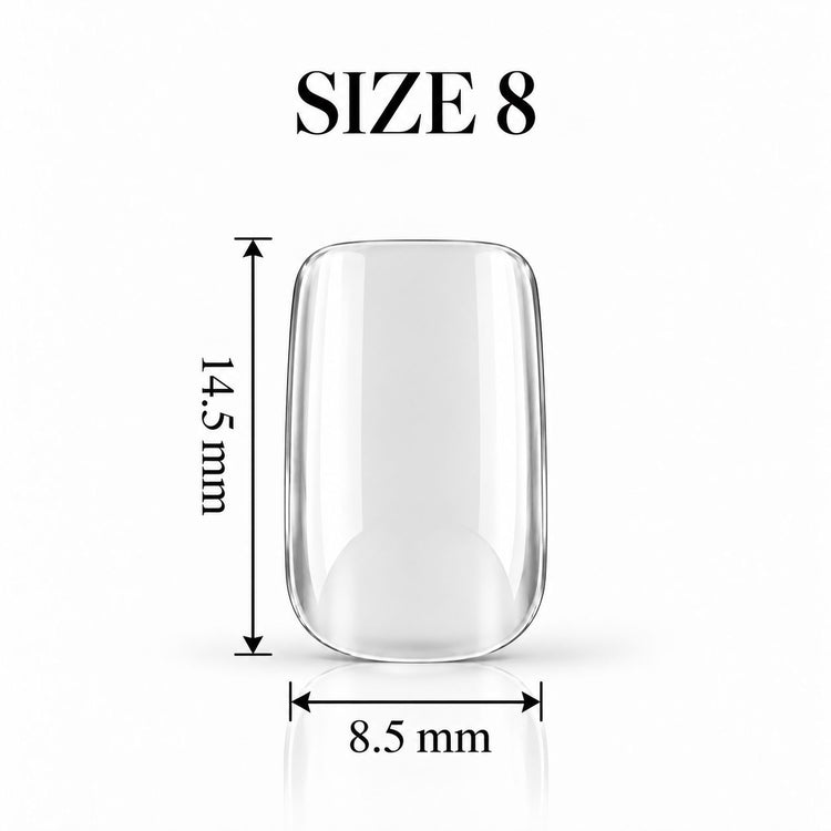Nail Success Australia Square Short soft gel tip, size 8, clear, 14.5 mm long x 8.5 mm wide